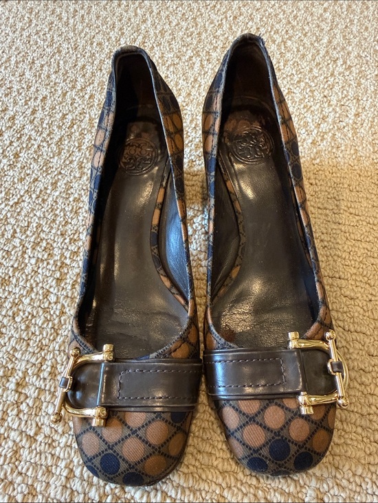Tory Burch Shoes - Tory Burch Brown and Black Patterned Leather-Trim small heals
